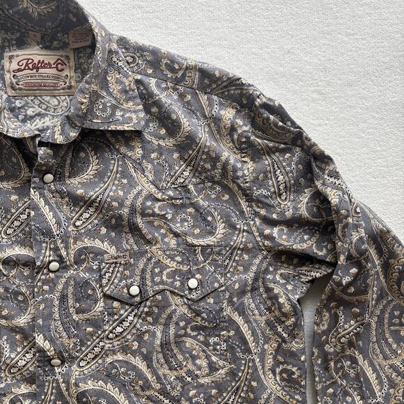 Rafter C Cowboy Collection Men Small Shirt Long Sleeve Paisley Pearl Snap Gray - Picture 5 of 15